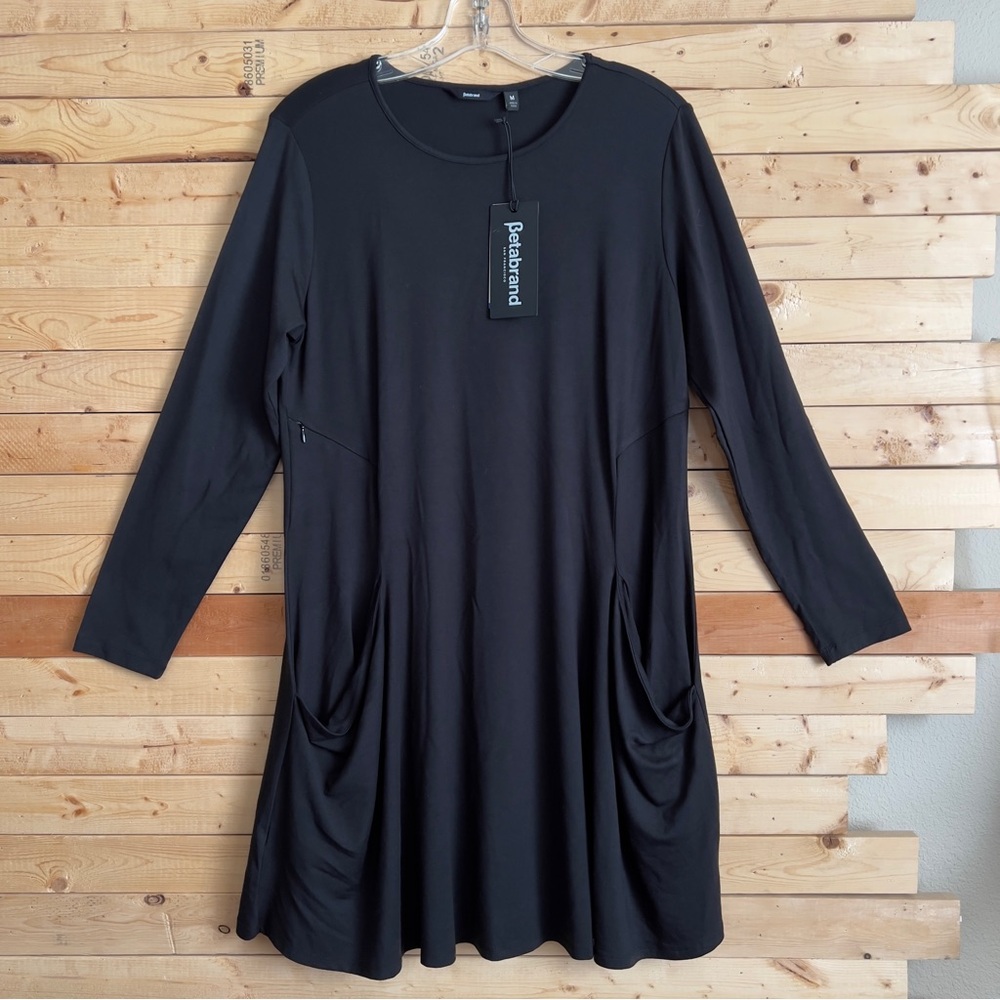 Betabrand NWT Women Solid Black Soft Jersey Modal travel Tunic Dress size M